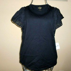 KATE SPADE BLACK BROOME STREET EYELET SHORT SLEEVES SHIRT TOP Size XS